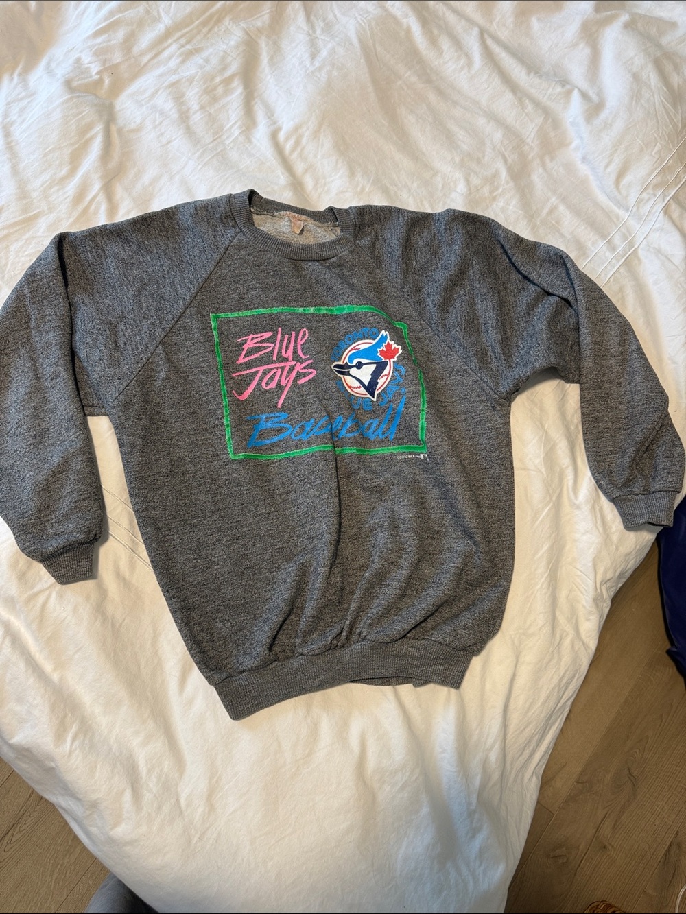 Gray Crewneck Sweatshirt with Colorful Blue Jays Graphic